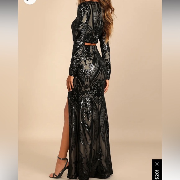 Lulu’s Black Sequin Long Sleeve Two Piece Set - Picture 3 of 7
